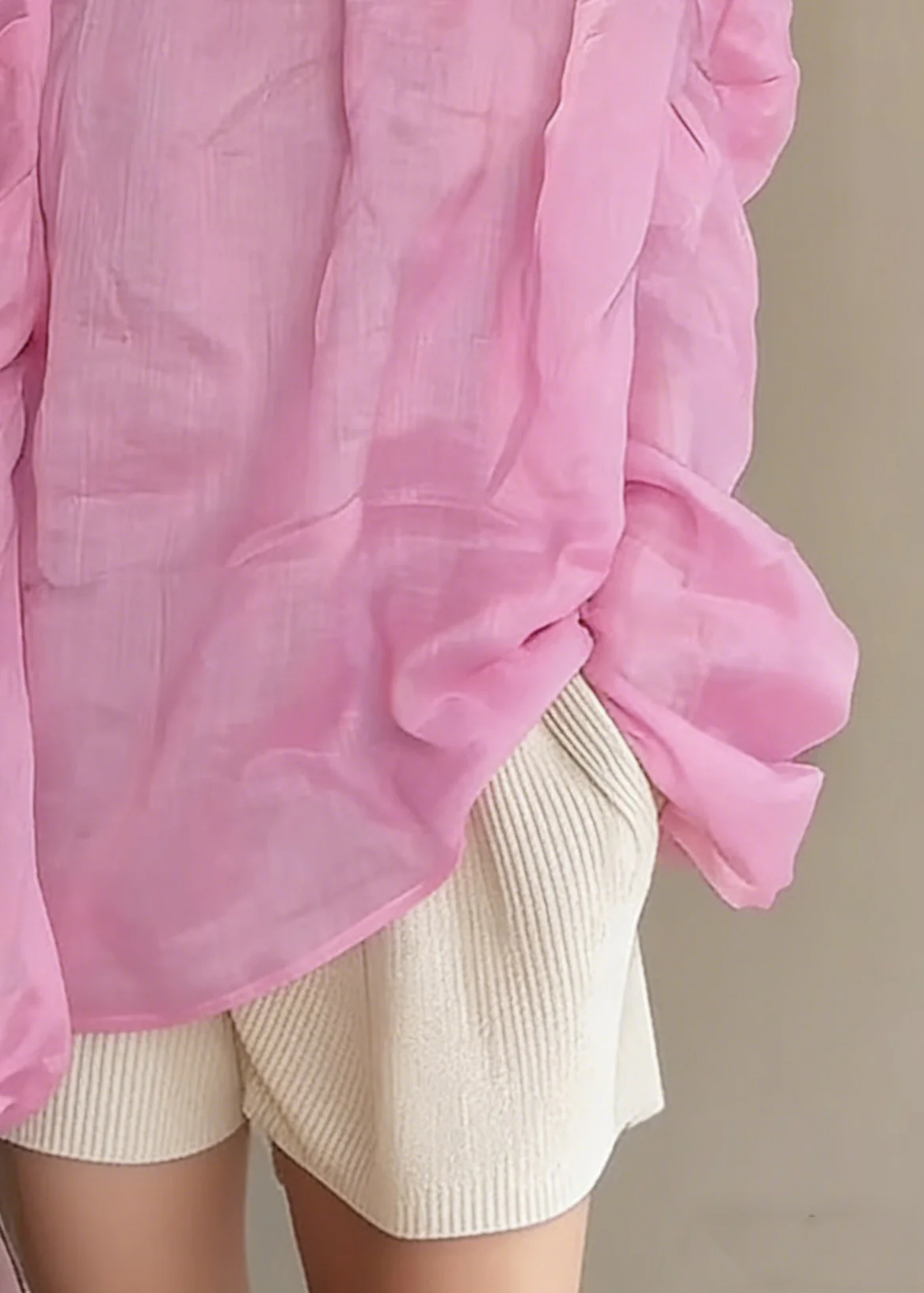 Loose Pink Slash Neck Floral Solid Cotton Blouses Spring - Image 5