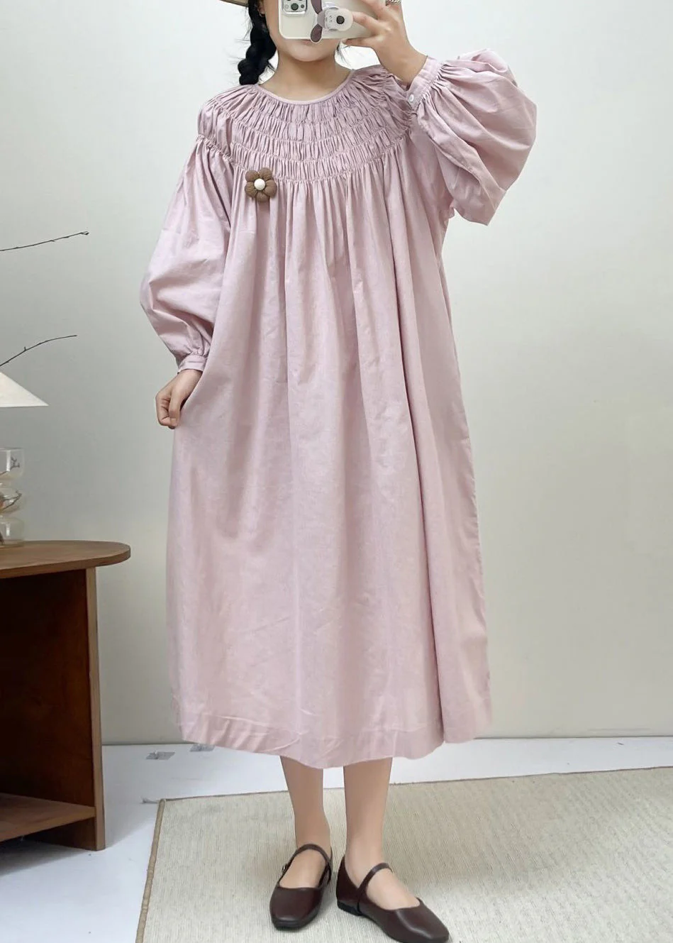 Loose Pink Wrinkled Pockets Cotton Dress Spring - Image 2
