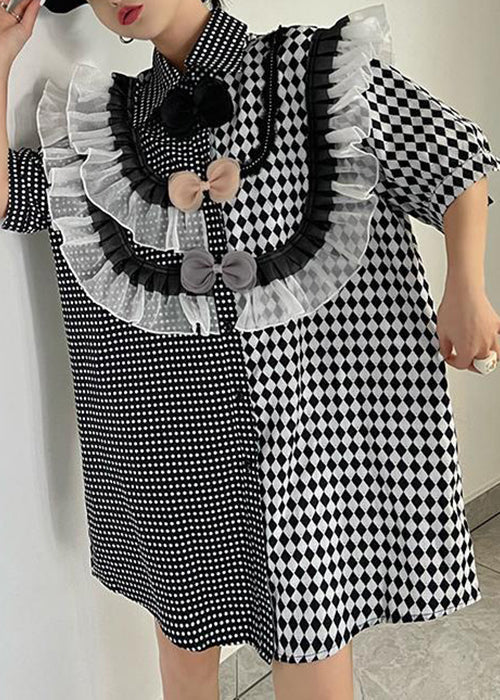 Loose Plaid Asymmetrical Ruffled Cotton Shirts Dresses Summer - Image 3
