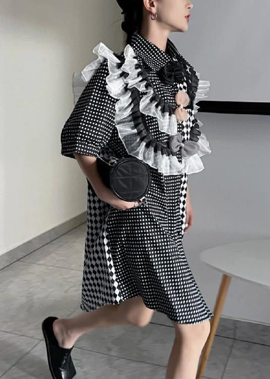 Loose Plaid Asymmetrical Ruffled Cotton Shirts Dresses Summer - Image 4