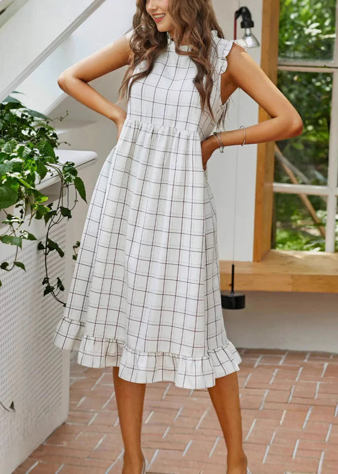 Loose Plaid Ruffled Original Design Cotton Dress Sleeveless - Image 2