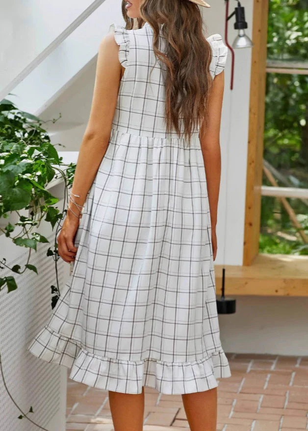 Loose Plaid Ruffled Original Design Cotton Dress Sleeveless - Image 3