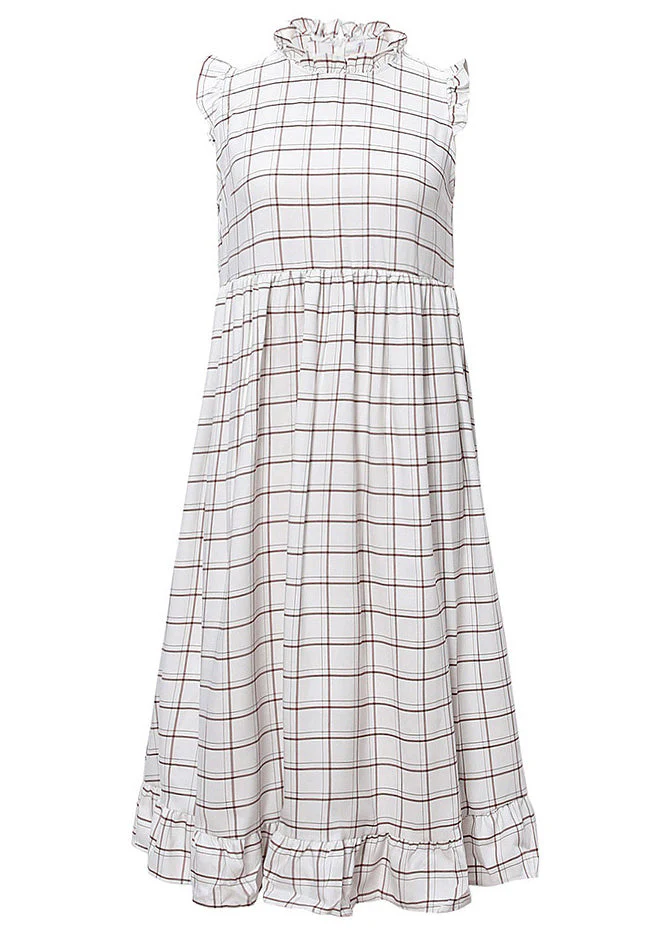 Loose Plaid Ruffled Original Design Cotton Dress Sleeveless - Image 5