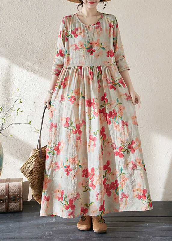 Loose Print Patchwor Wrinkled Maxi Dress Long Sleeve - Image 2