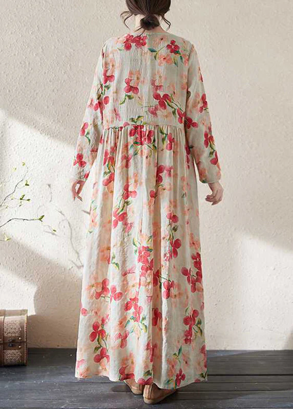 Loose Print Patchwor Wrinkled Maxi Dress Long Sleeve - Image 5