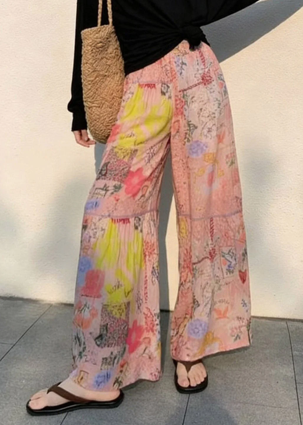 Loose Print Patchwork Holiday Wide Leg Pants Summer - Image 2