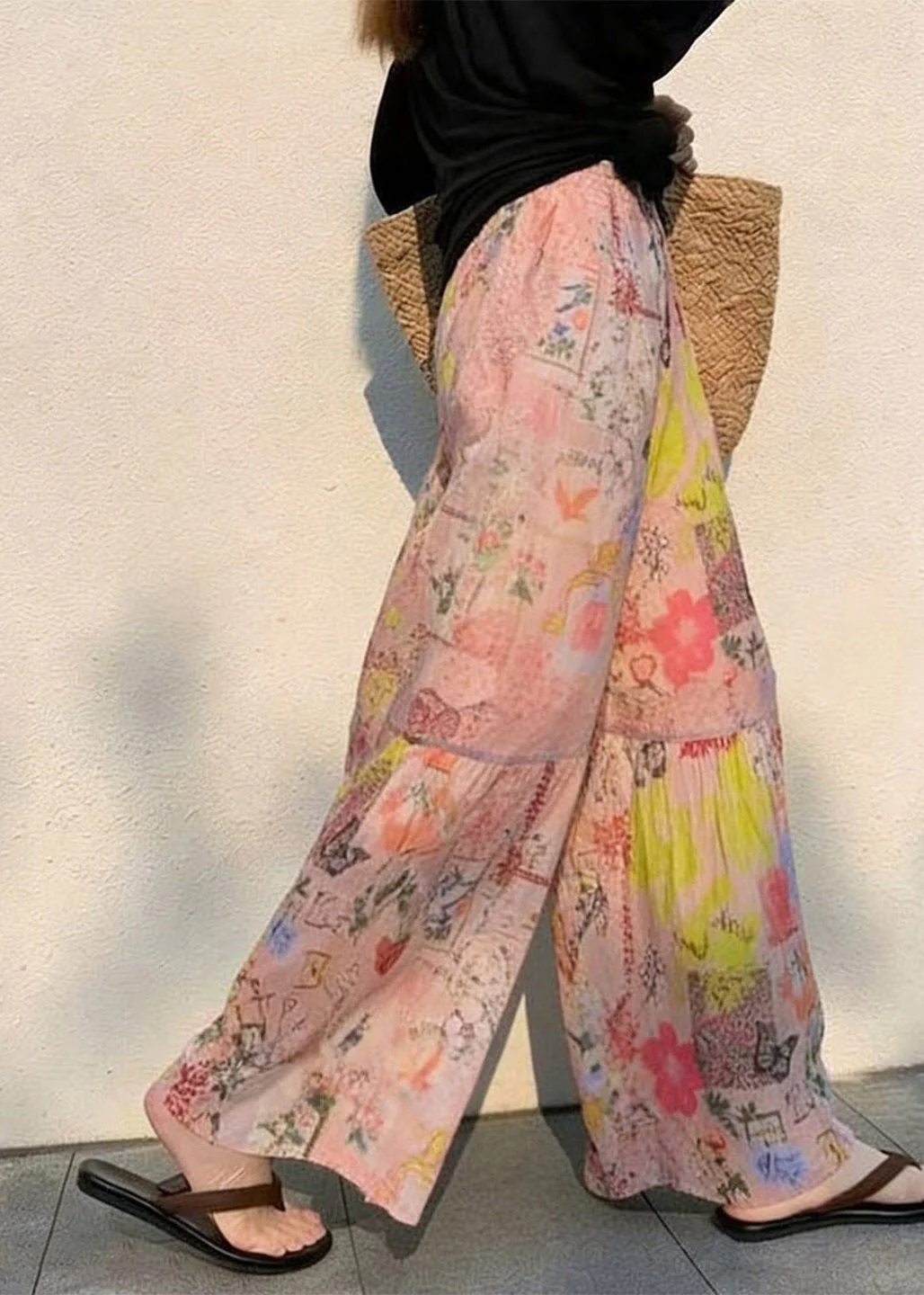 Loose Print Patchwork Holiday Wide Leg Pants Summer - Image 3