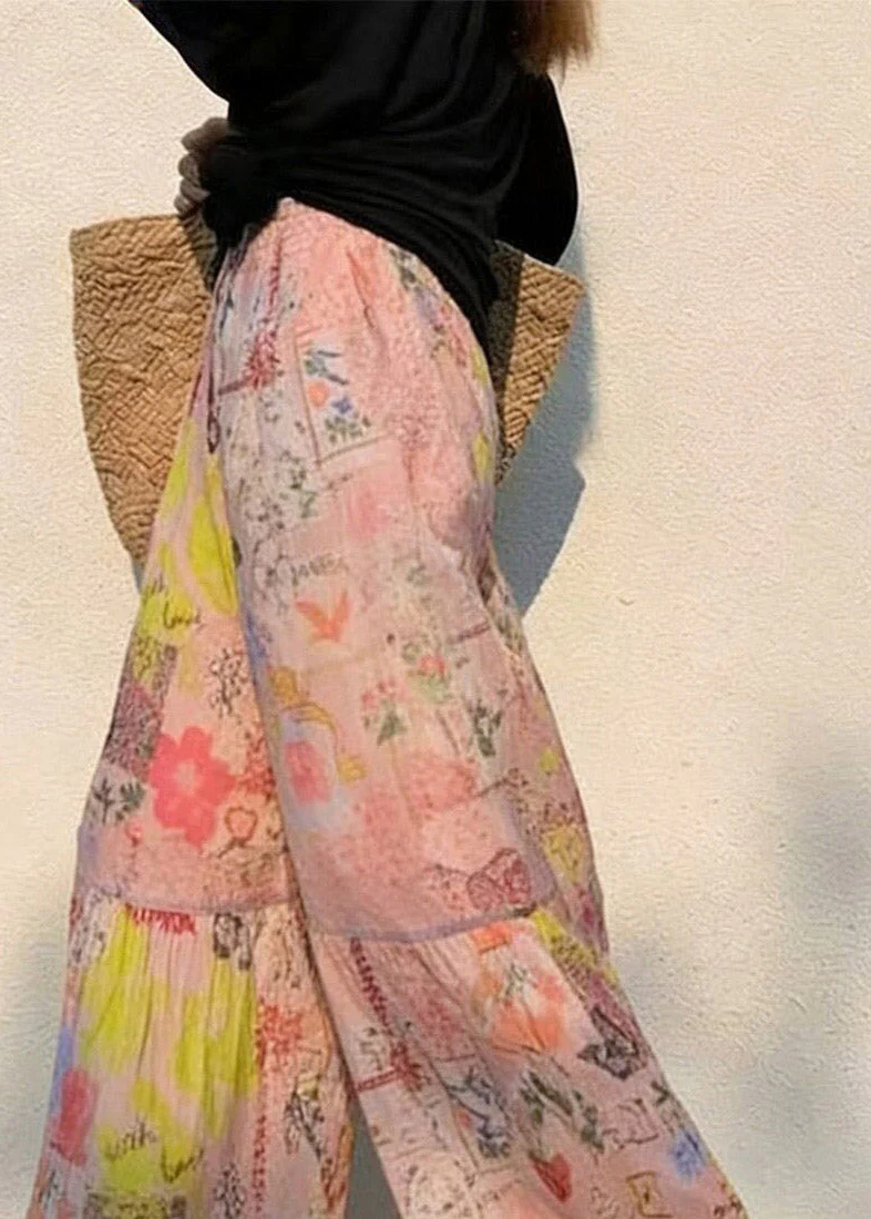 Loose Print Patchwork Holiday Wide Leg Pants Summer - Image 4