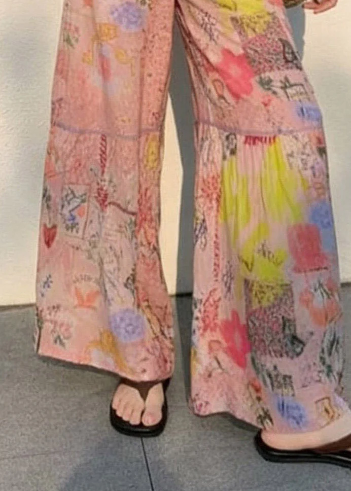 Loose Print Patchwork Holiday Wide Leg Pants Summer - Image 5