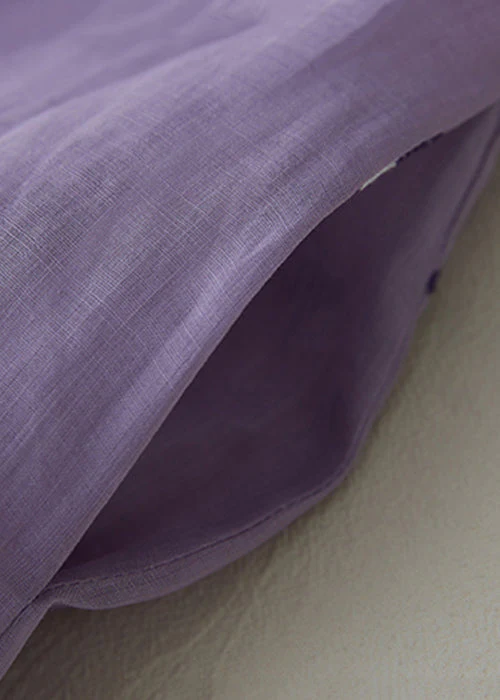 Loose Purple Embroidered Button Pockets Cotton Dress Summer - Image 4