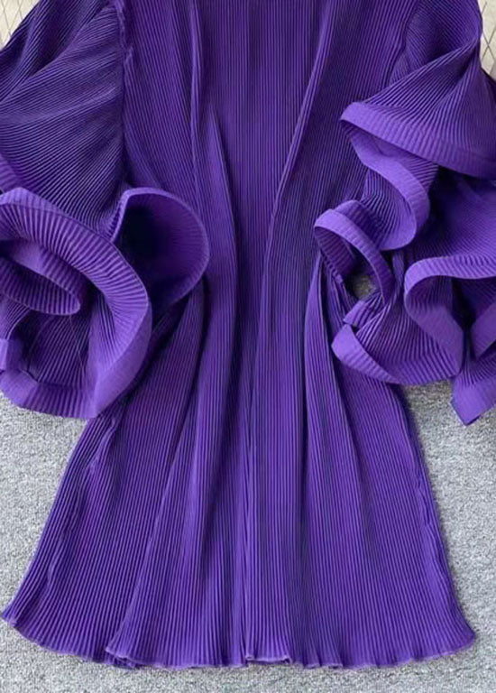Loose Purple O-Neck Patchwork Chiffon Mini Dresses Butterfly Sleeve - Image 5