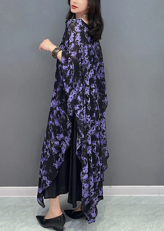 Loose Purple O-Neck Print Maxi Dress Summer - Image 5