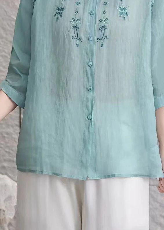 Loose Purple Peter Pan Collar Embroidered Linen Top Summer - Image 4