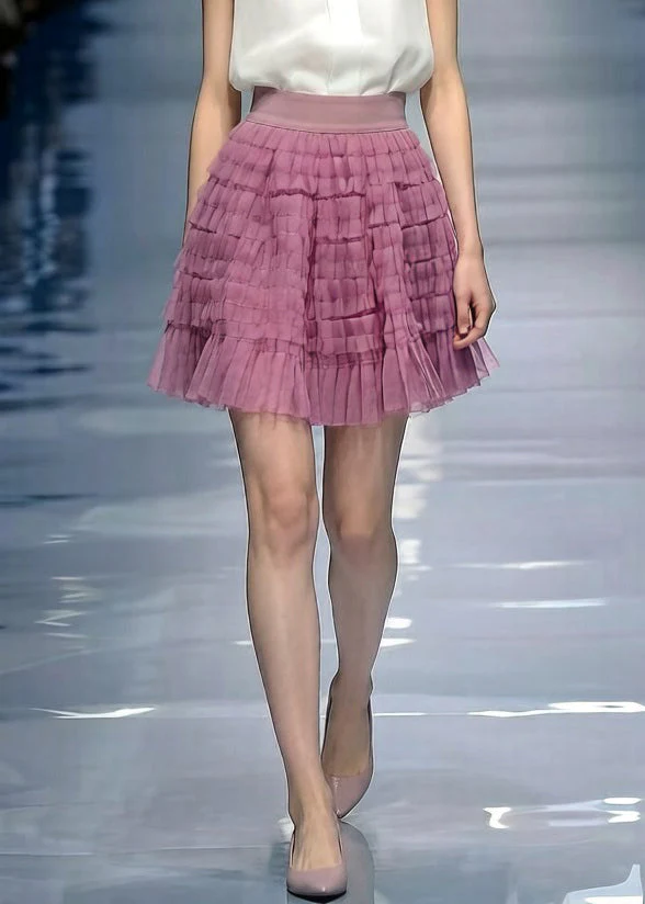 Loose Purple Wrinkled Elastic Waist Tulle Skirt Summer - Image 3