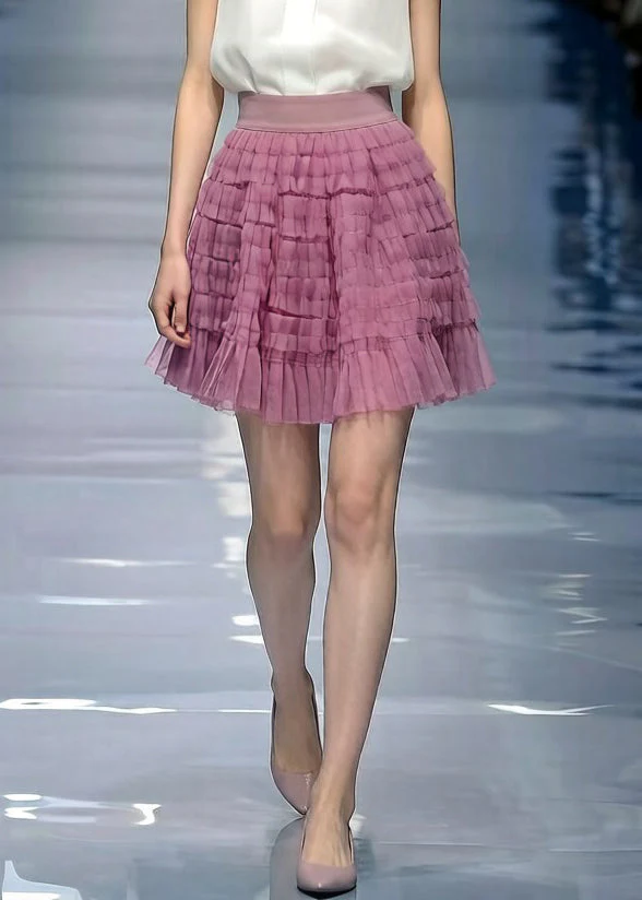 Loose Purple Wrinkled Elastic Waist Tulle Skirt Summer - Image 5