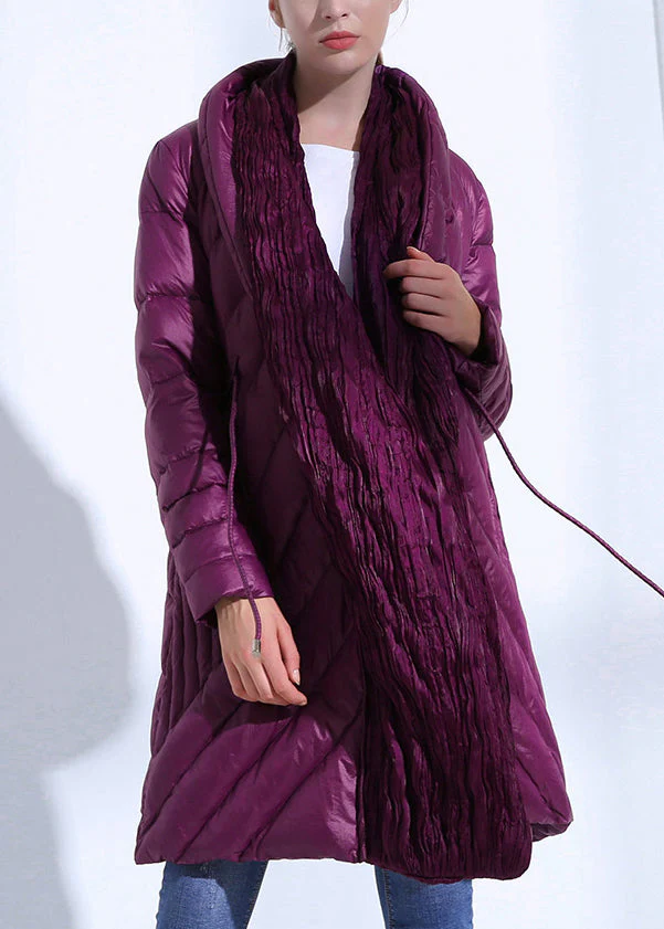 Loose Purple Wrinkled Tie Waist Pockets Fine Cotton Parkas Winter - Image 3