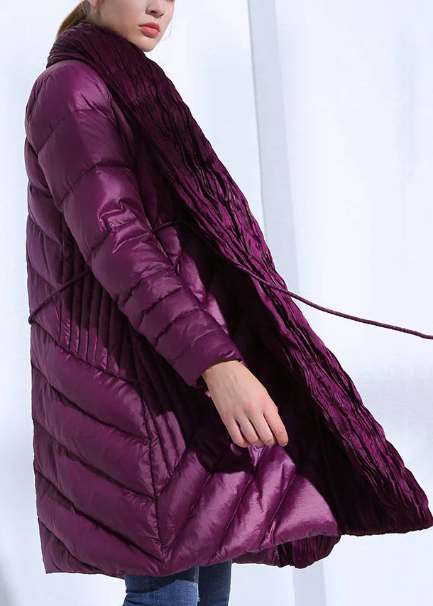 Loose Purple Wrinkled Tie Waist Pockets Fine Cotton Parkas Winter - Image 4