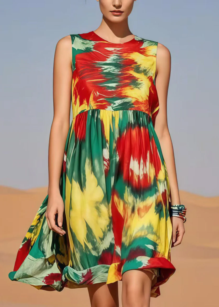 Loose Rainbow Tie Dye Cotton Mini Dresses Summer - Image 2