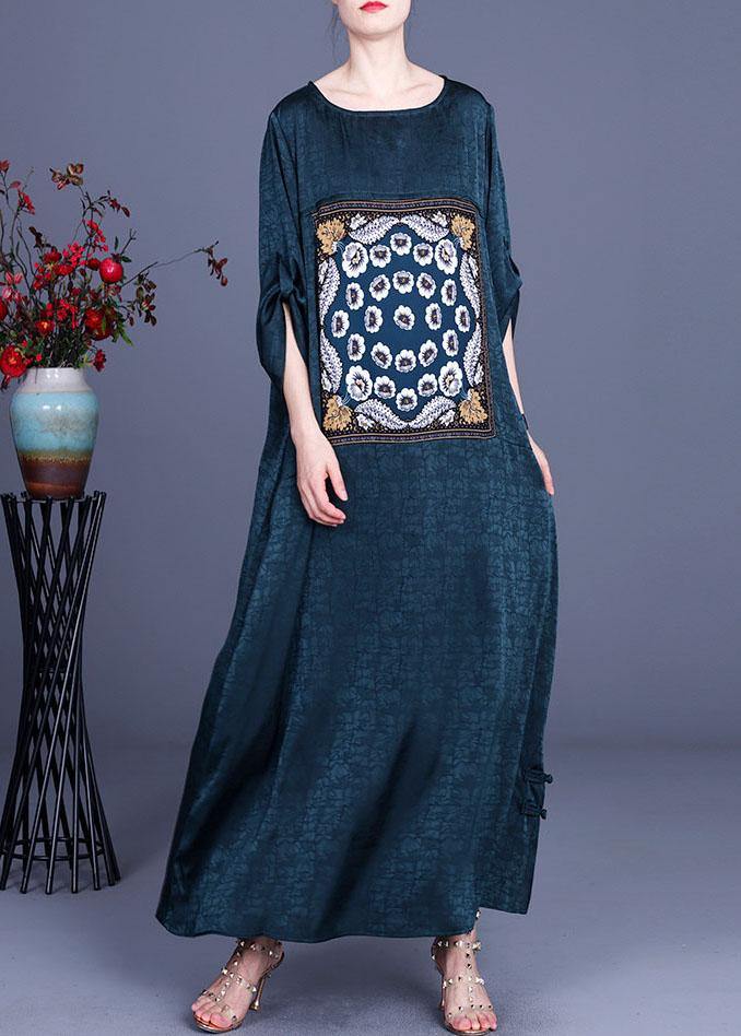 Loose Red Patchwork Print Dress Loose Silk Summer Maxi Dress - Image 2