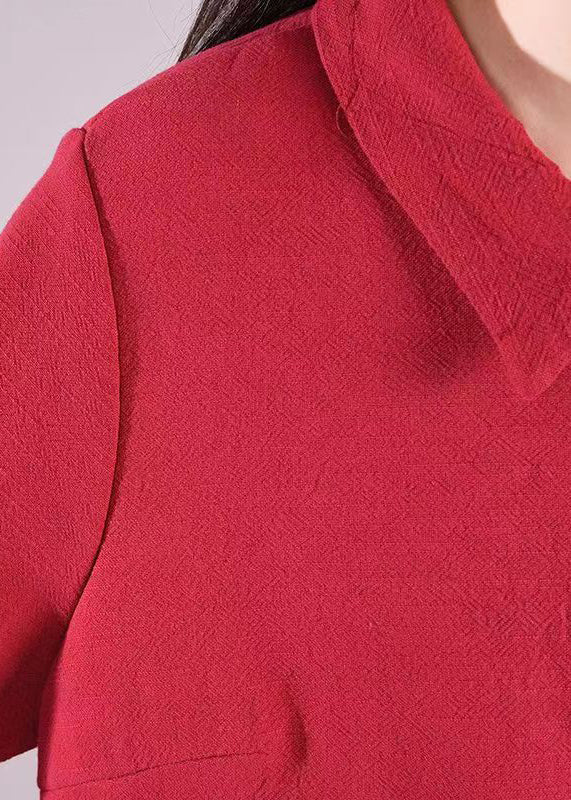 Loose Red Peter Pan Collar Patchwork Warm Fleece Shirts Dresses Fall - Image 4