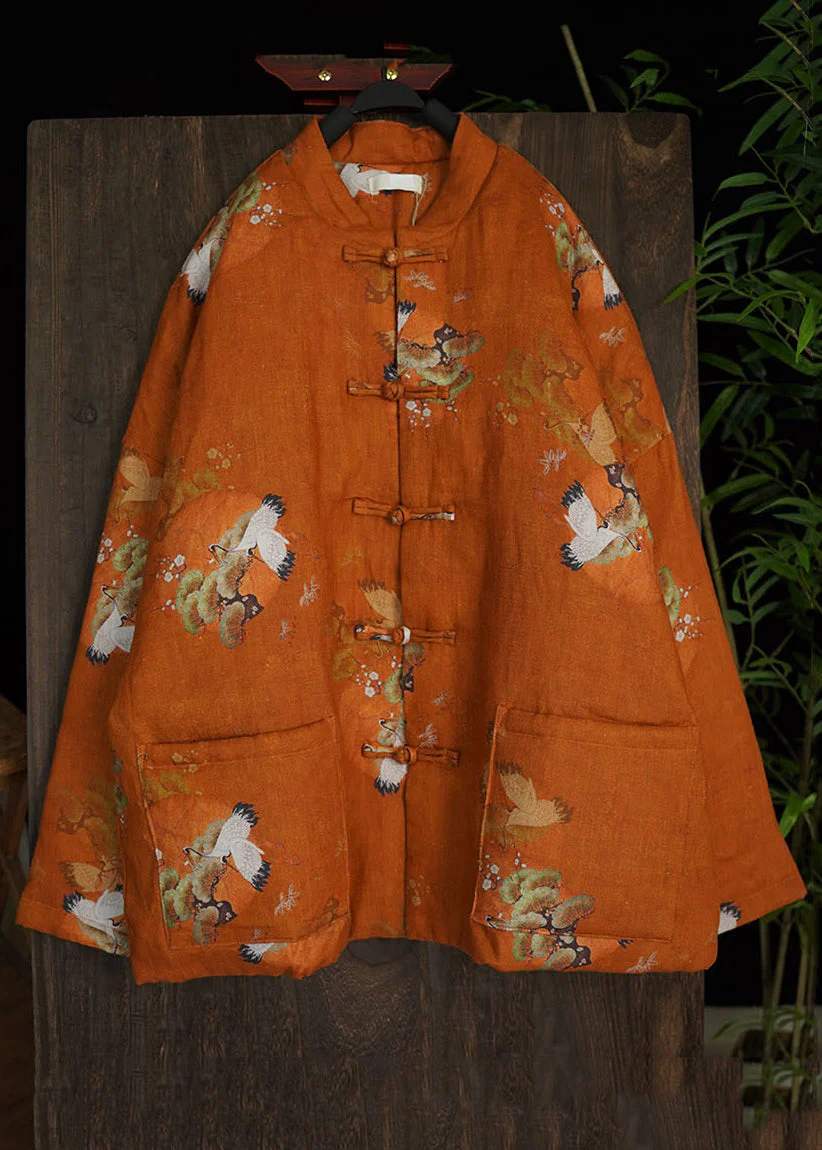 Loose Red Print Chinese Button Pockets Fine Cotton Coats Spring - Image 2