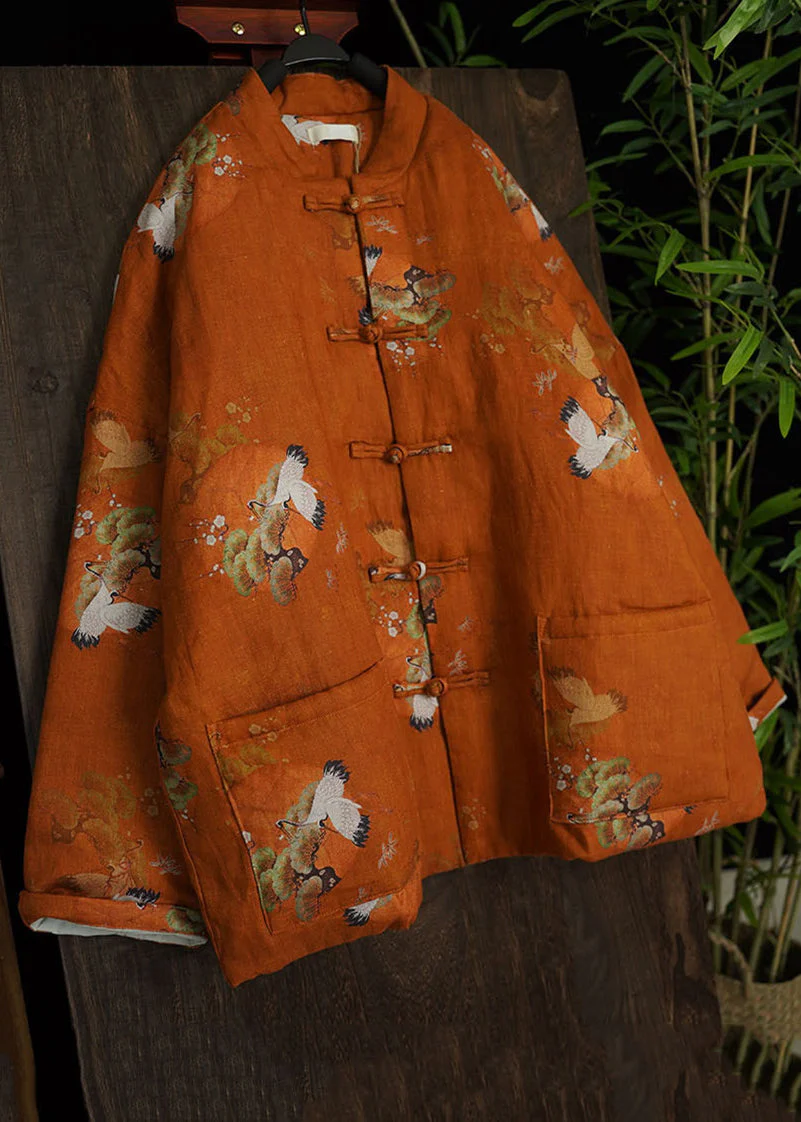 Loose Red Print Chinese Button Pockets Fine Cotton Coats Spring - Image 3