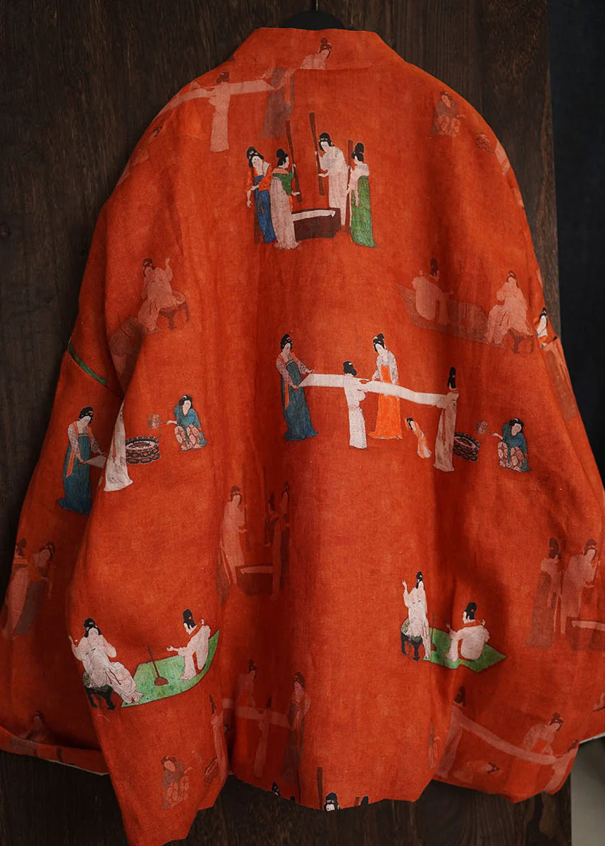 Loose Red Print Chinese Button Pockets Fine Cotton Coats Spring - Image 5