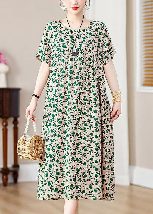 Loose Red Print Pockets Cotton Long Dresses Summer - Image 2