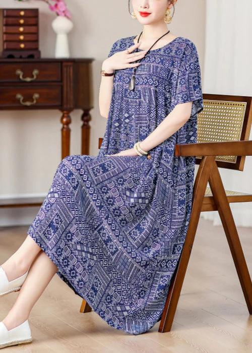 Loose Red Print Pockets Cotton Long Dresses Summer - Image 5