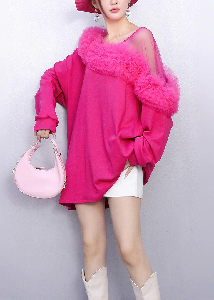 Loose Rose One Shoulder Patchwork Cotton Day Dress Spring - Image 3