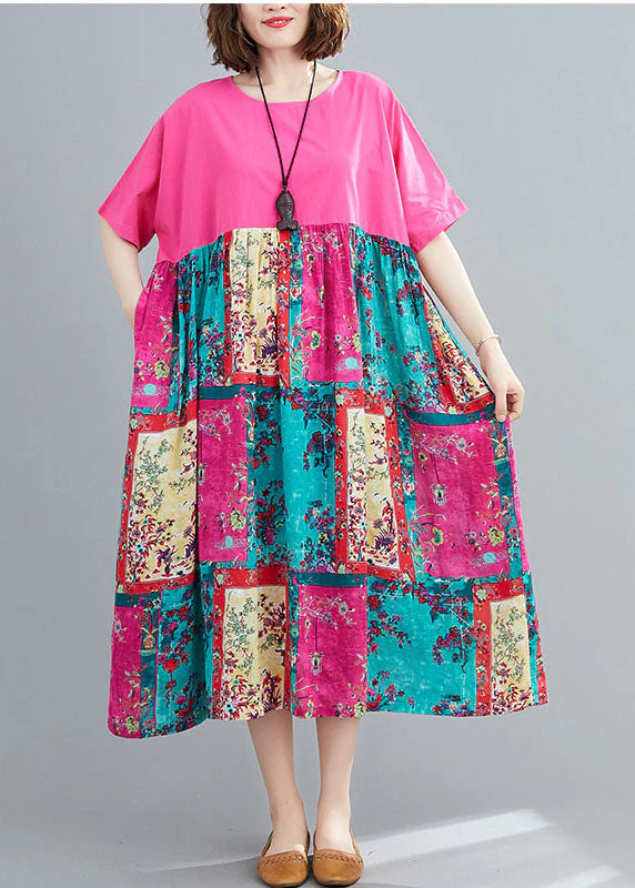 Loose Rose Oversized Patchwork Cotton Long Dresses Summer - Image 2