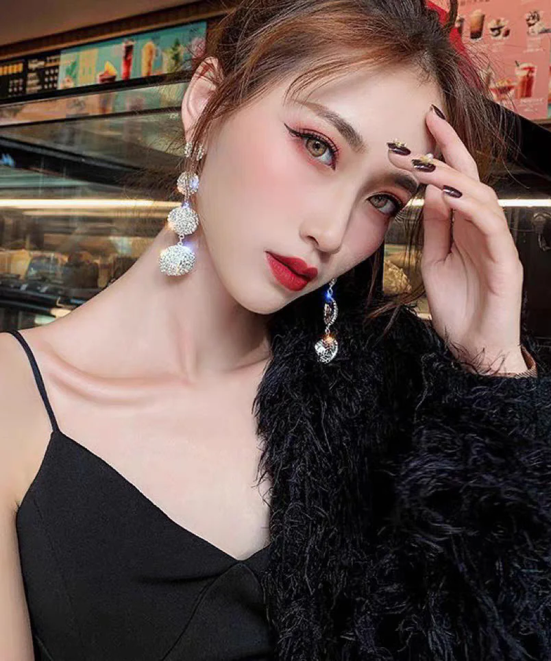 Loose Silk Alloy Zircon Rotundity Tassel Drop Earrings - Image 3