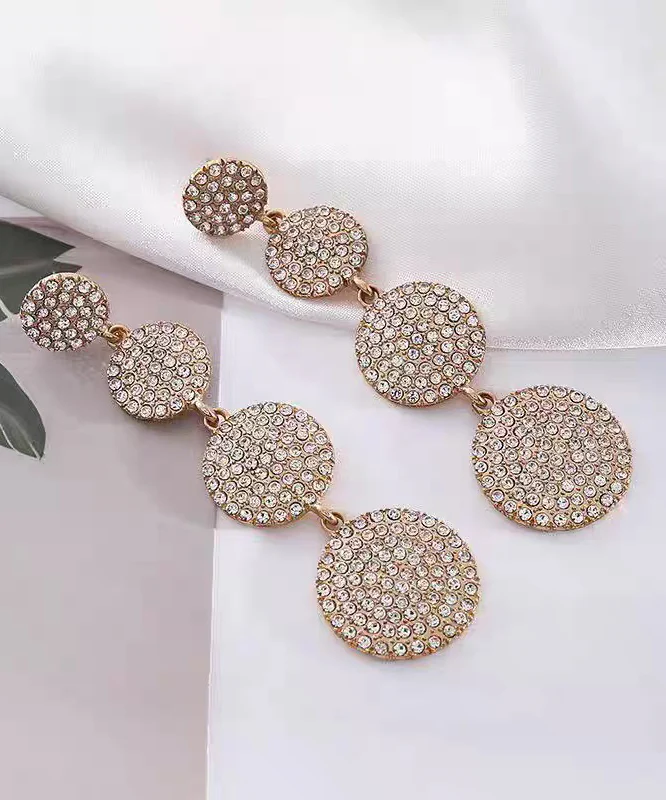 Loose Silk Alloy Zircon Rotundity Tassel Drop Earrings - Image 4