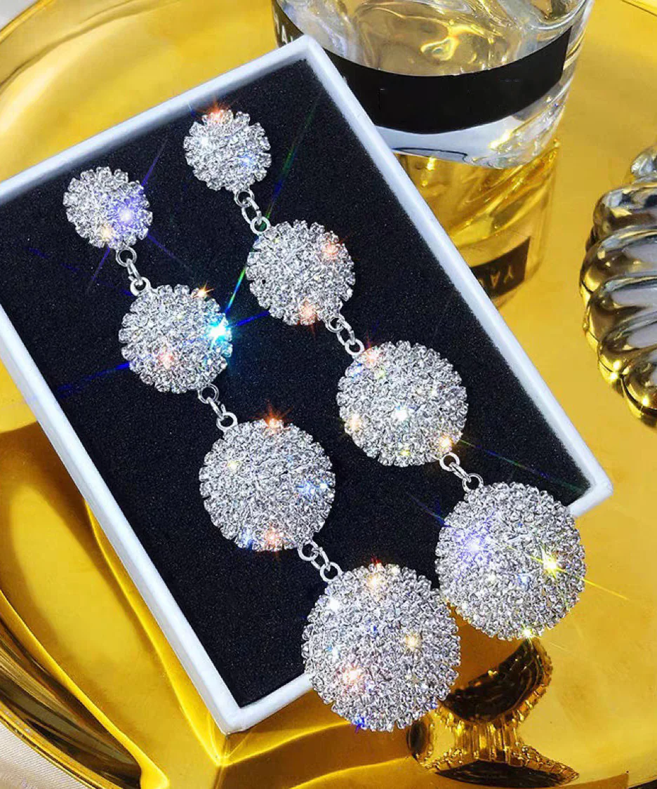 Loose Silk Alloy Zircon Rotundity Tassel Drop Earrings - Image 5