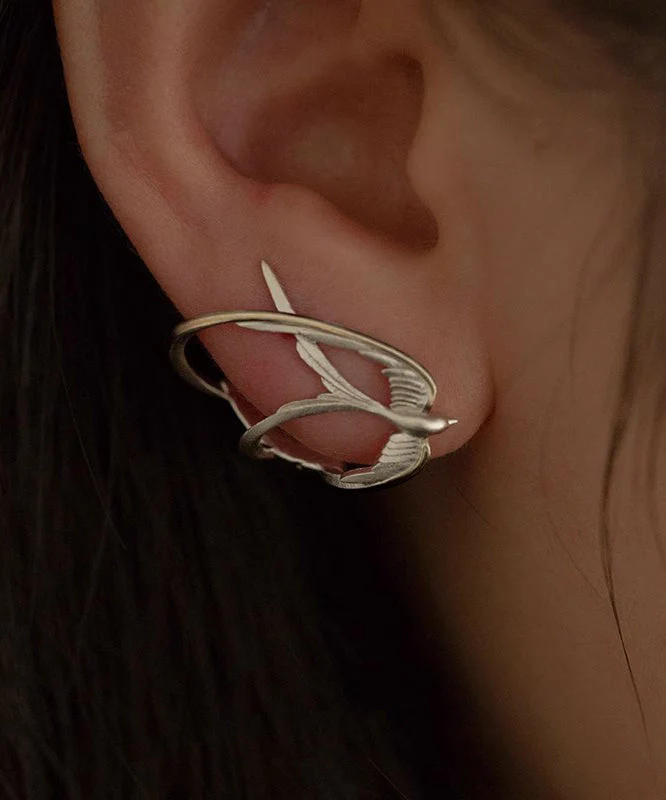 Loose Silk Sterling Silver Swallow Hollow Out Stud Earrings