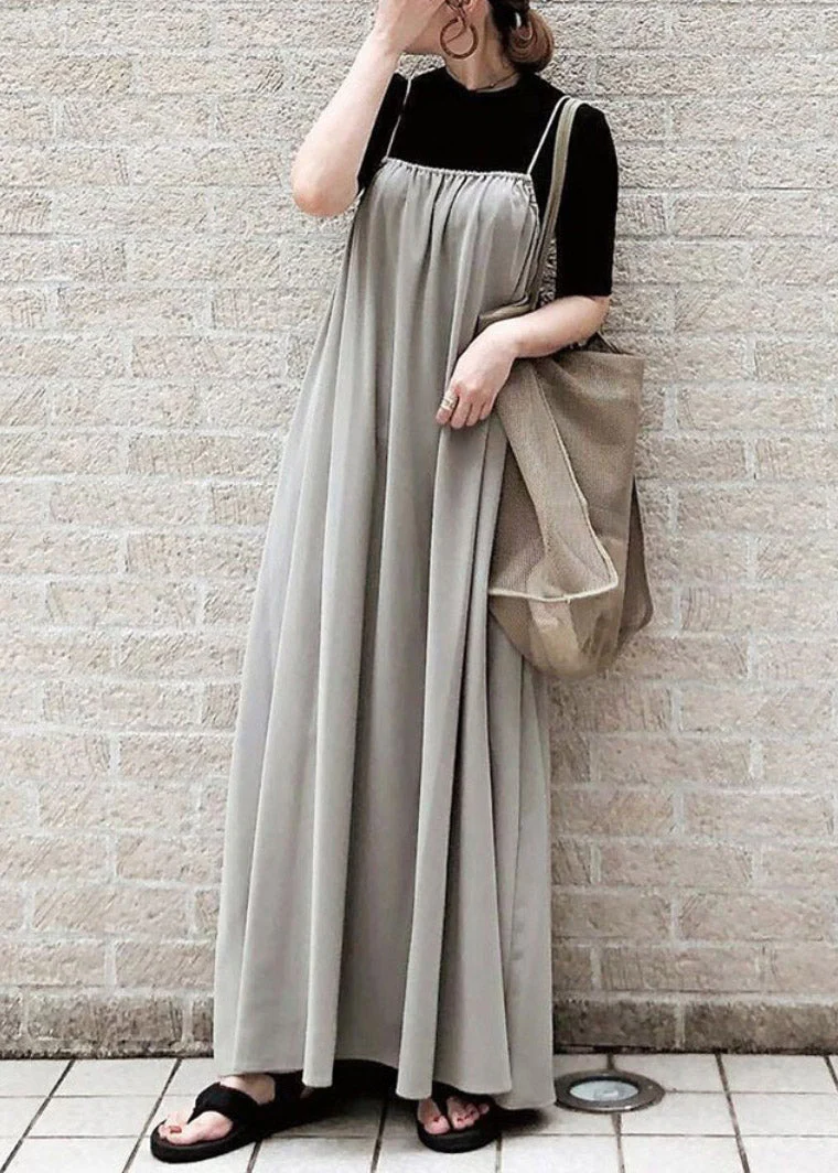 Loose Slash Neck Wrinkled Long Strap Dress Summer - Image 2