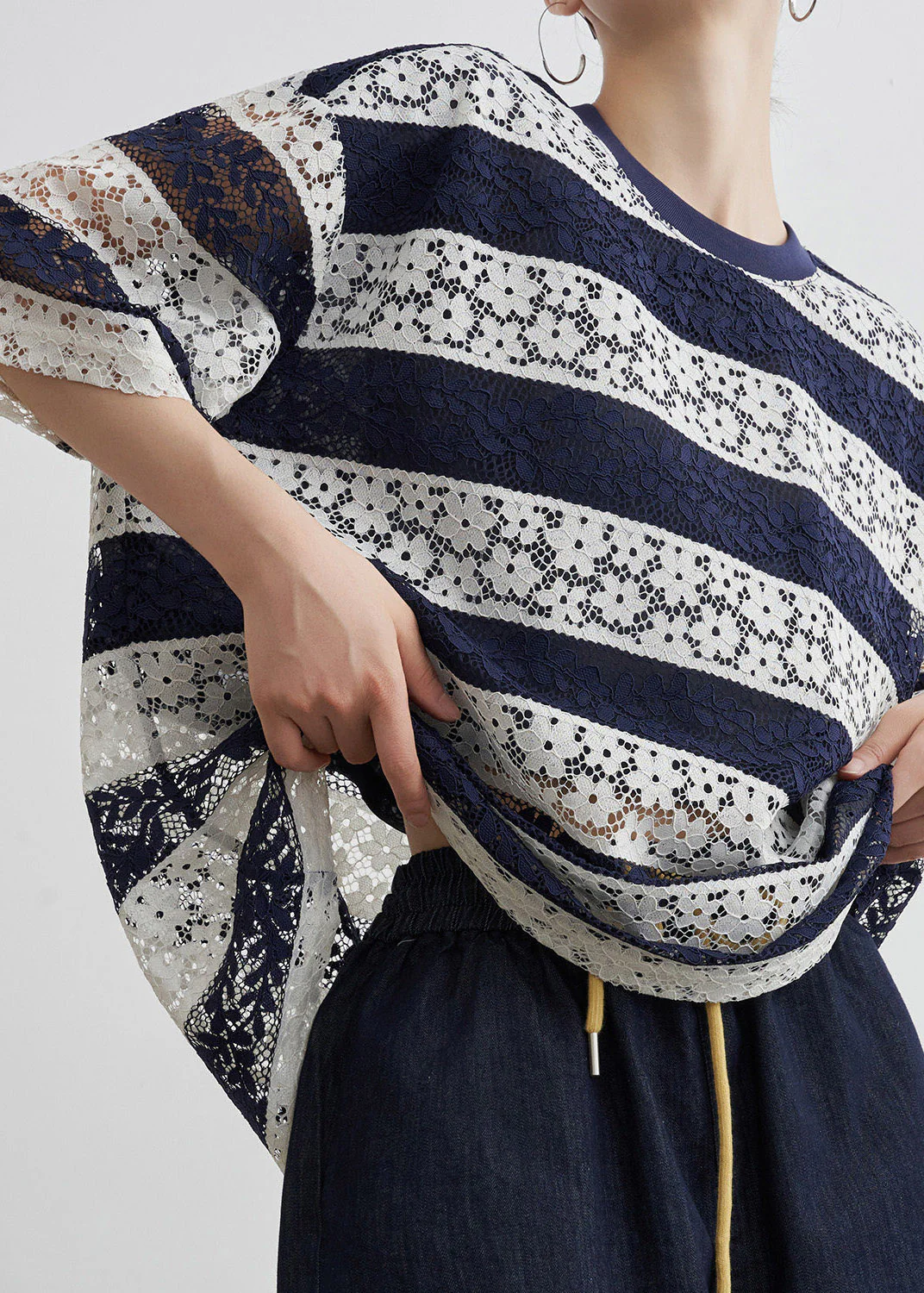 Loose Striped Top O-Neck Blue Summer - Image 5