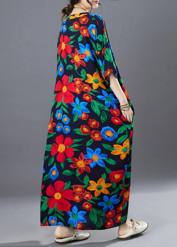 Loose V Neck Print Cozy Holiday Long Dress Summer - Image 5