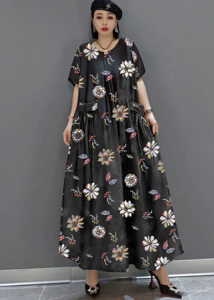 loose white -dot O-Neck Print Satin Maxi Dress Summer - Image 8