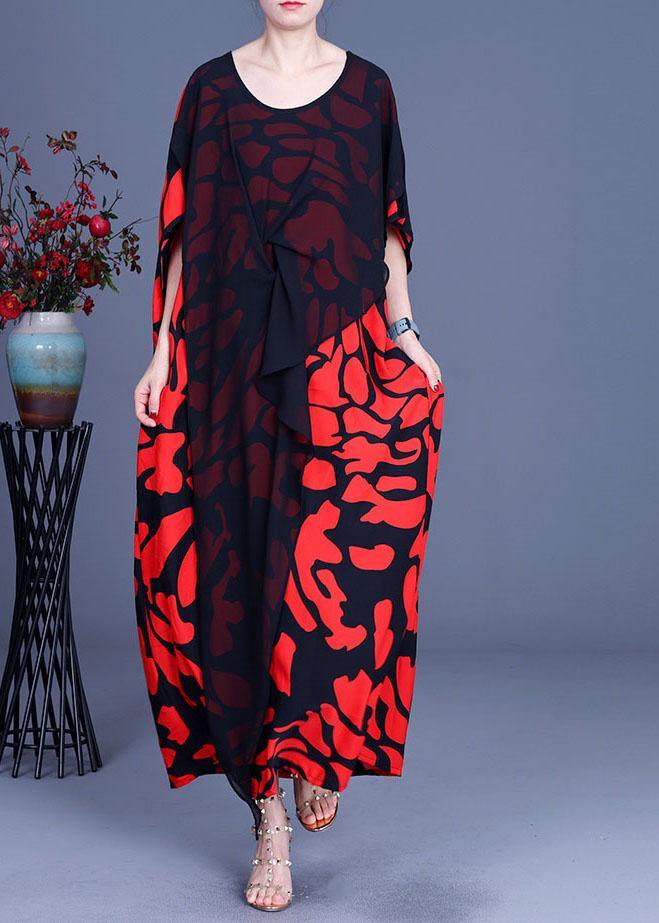 Loose White Elegant Print Patchwork Summer Silk Long Dresses - Image 2