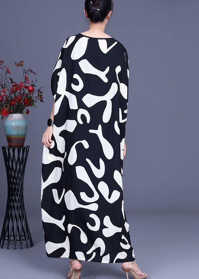 Loose White Elegant Print Patchwork Summer Silk Long Dresses - Image 4