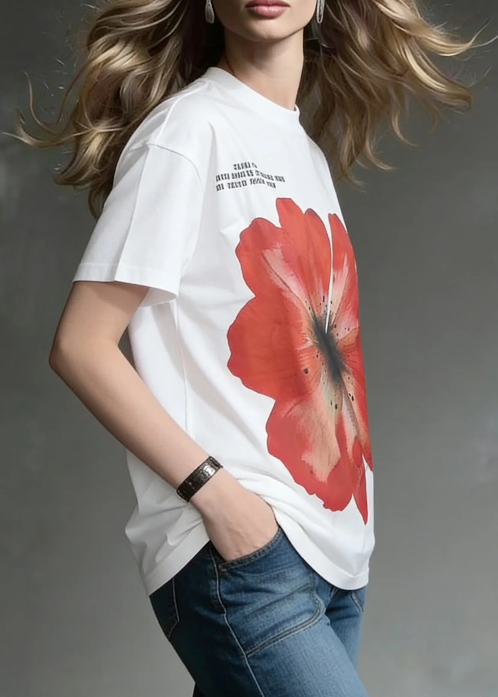 Loose White O-Neck Print Letter Cotton T Shirts Summer - Image 3