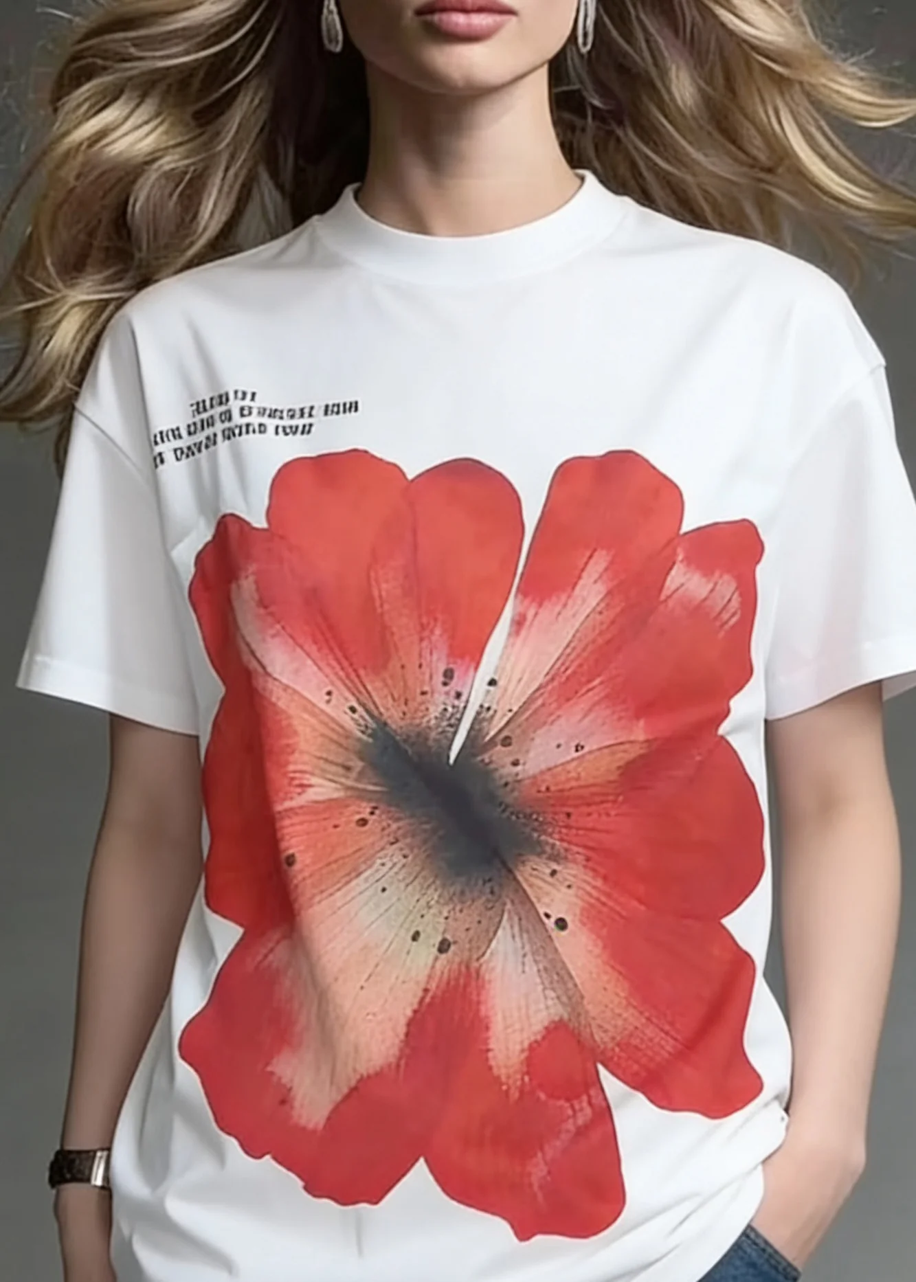 Loose White O-Neck Print Letter Cotton T Shirts Summer - Image 4