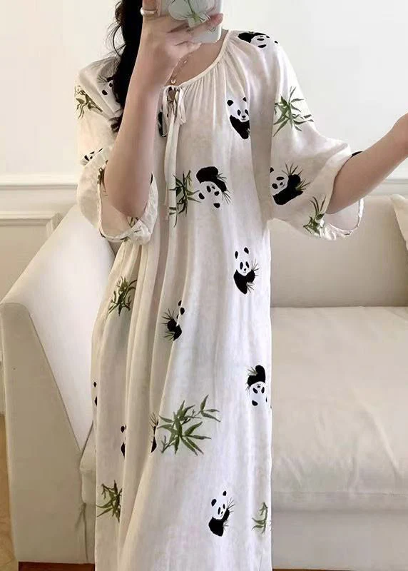 Loose White Panda Print Tie Lace Print Slips Summer - Image 4
