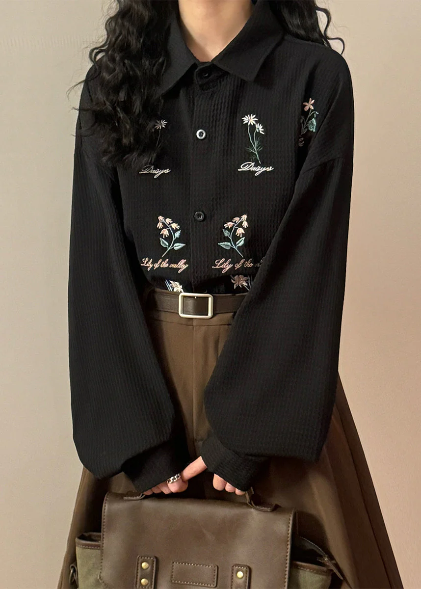 Loose White Peter Pan Collar Embroidered Button Cotton Shirts Spring - Image 2