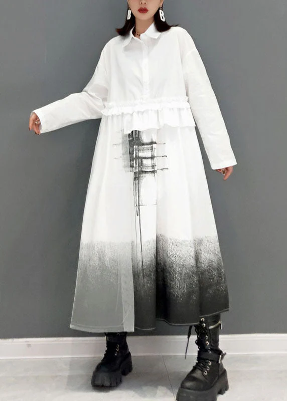 Loose White Peter Pan Collar print shirt Dresses Spring - Image 2