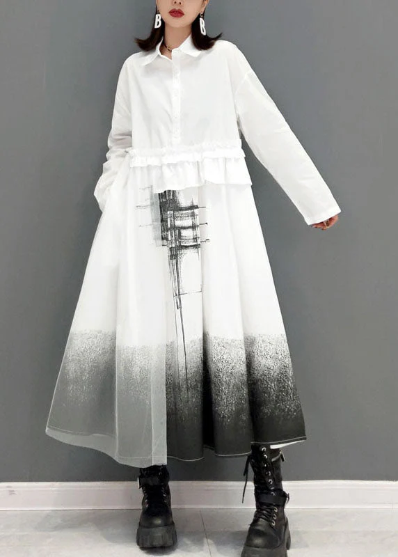 Loose White Peter Pan Collar print shirt Dresses Spring - Image 3
