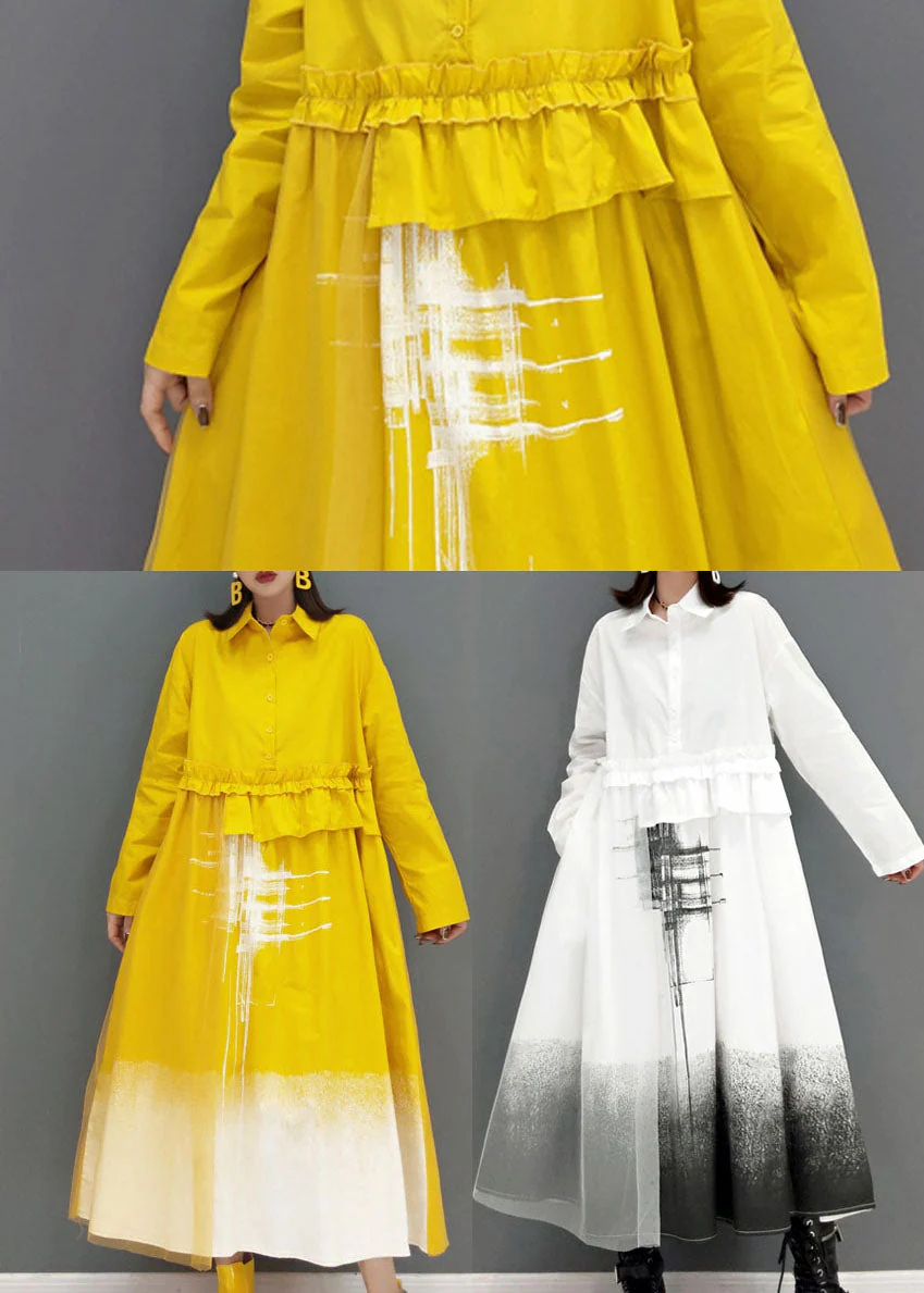 Loose White Peter Pan Collar print shirt Dresses Spring - Image 5