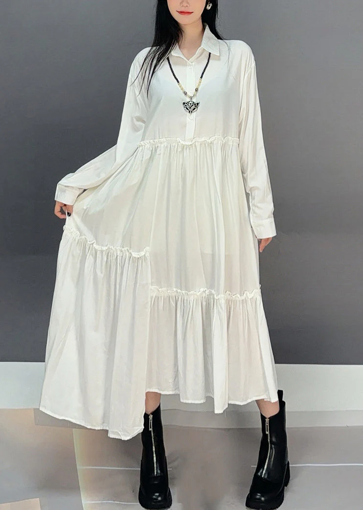 Loose White Peter Pan Collar Ruffled Cotton Dress Fall - Image 2