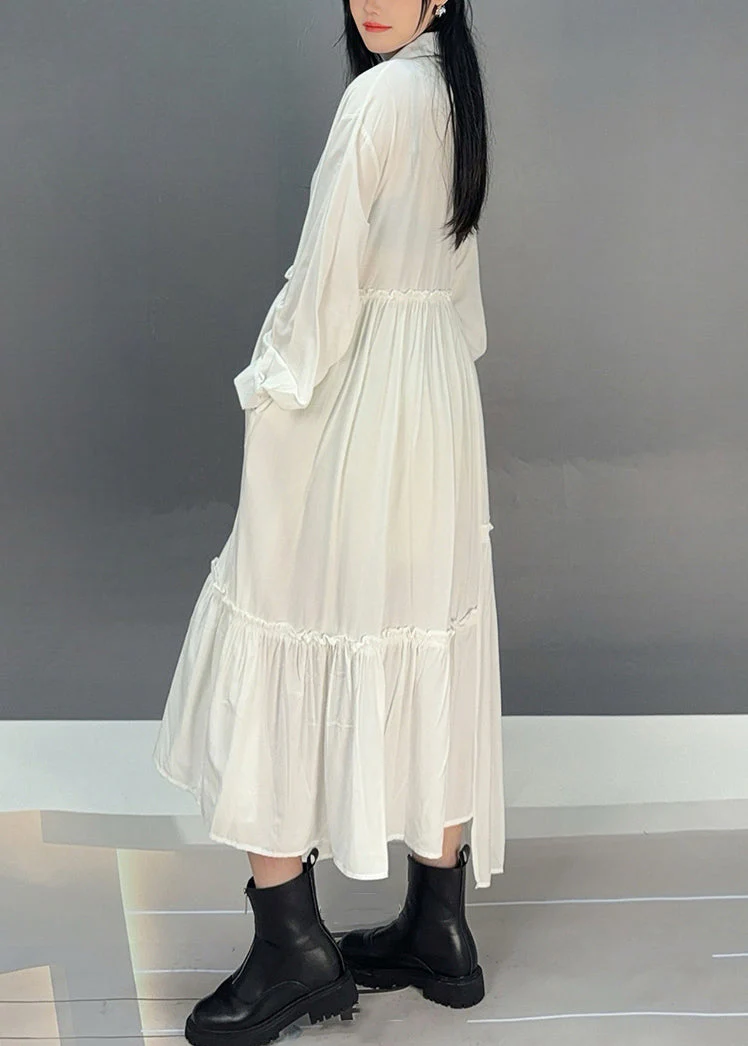 Loose White Peter Pan Collar Ruffled Cotton Dress Fall - Image 4